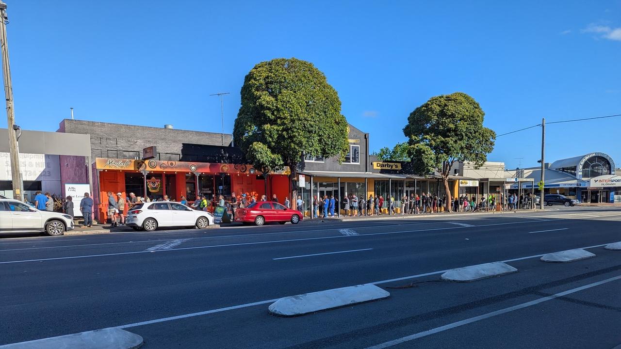 Lines at the Moorabool St VEC office on Friday evening.