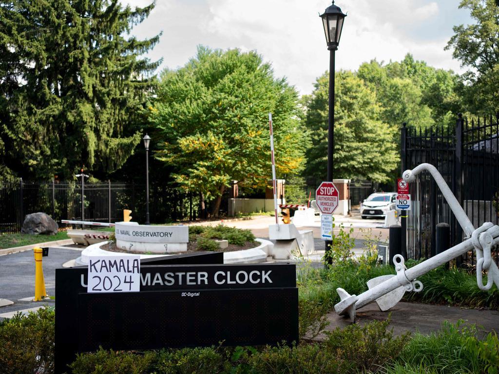 A "Kamala 2024" sign is placed outside the U.S. Naval Observatory, home of Vice President Kamala Harris. Picture: Getty