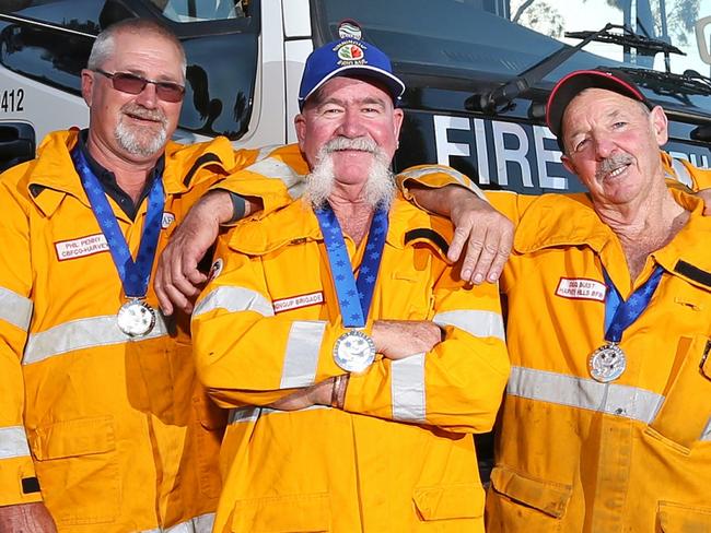 WA. Pride of Australia. The volunteer firies who won a Pride of Australia award (L-R) Gerry Morgan (Uduc),Wayne Fenn (Roelands-Olive Hill), Dave Brindle (Myalup), Daryle Wilson (Yarloop), Phil Penny, David Pryce (Binningup), Doug Buist (Harvey), Mick Papalia (Lechenault) and Bryan Crook (Cookernup) Picture: Daniel Wilkins