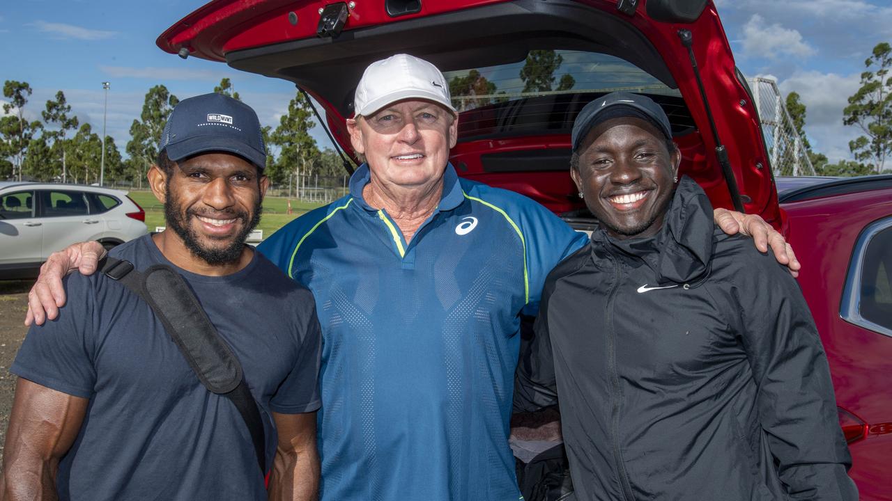 (From left) Pais Wisil, Tony Fairweather and Anas Abu Ganaba at the Arthur Postle Gift in Pittsworth. Saturday 18th January, 2025. Picture: Nev Madsen.