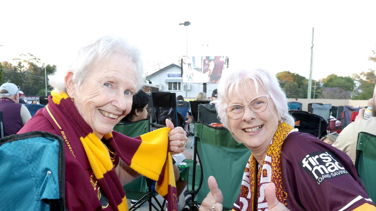 L to R, Margaret Fleming from Logon with Karen Boyce from Rochdale at the Broncos Leagues Club Red Hill Grand Final Live Site, on Sunday 1st October 2023 - Photo Steve Pohlner