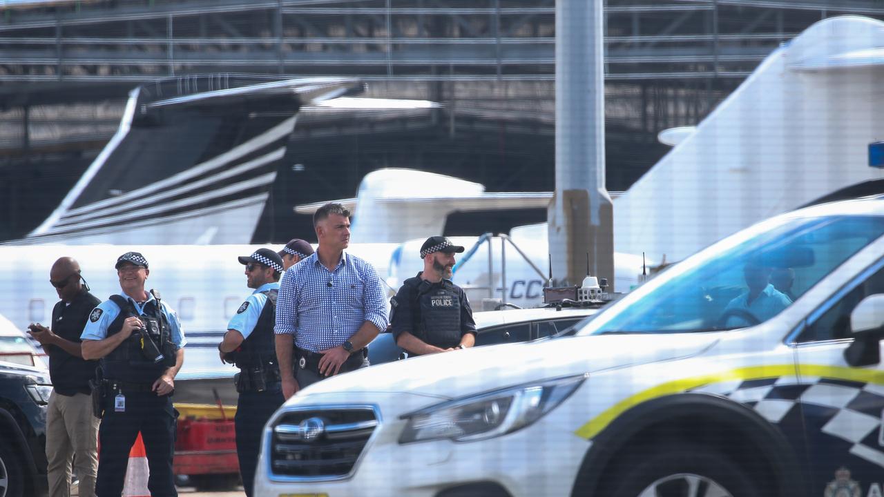 AFP and security at Sydney airport as Mr Obama left for Melbourne on Wednesday. Picture: NCA NewsWire / Gaye Gerard