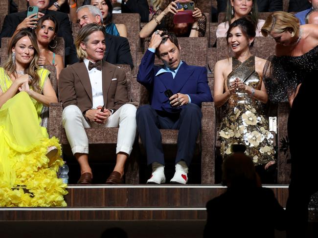 Again, co-stars separated Wilde, Styles and Pugh inside the theatre. Picture: Vittorio Zunino Celotto/Getty Images