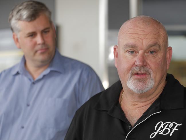 Brett Beasley speaking at a press conference following the announcement of tighter knife and gel blaster laws. Photo: Regi Varghese