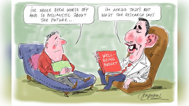 Cartoonist Johannes Leak’s take on Jim Chalmer’s wellbeing Budget.