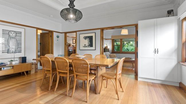 High ceilings and hardwood flooring in the Californian bungalow.