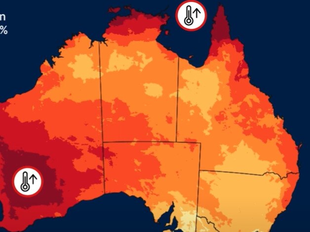 Large parts of Australia are predicted to have "unusually high" temperatures this Summer. Picture: Bureau of Meteorology