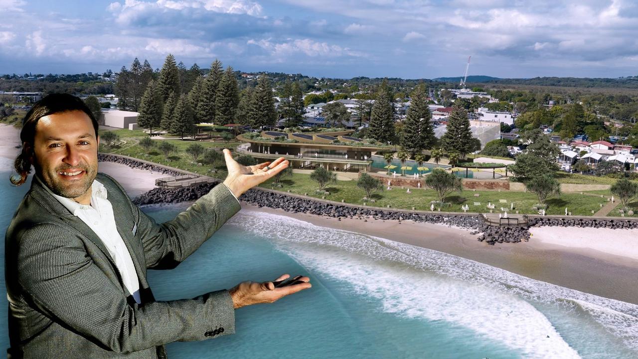 Landscape architect David Vago, of firm Habit8, with concept plans for a redevelopment of Byron Bay’s Main Beach. Picture: NewsLocal.