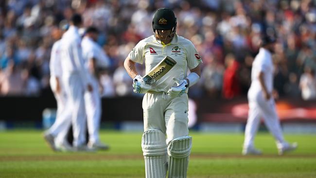 Steve Smith trudges off after a disappointing innings. Picture: Getty