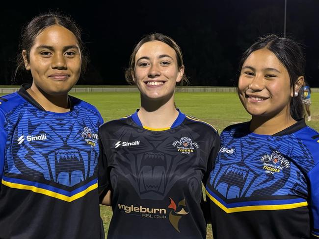 Ingleburn RSL Tigers, (L-R) Elena Charles, Bella McDonnell and Mele Fuko-Poharama. Picture: Ingleburn RSL Tigers