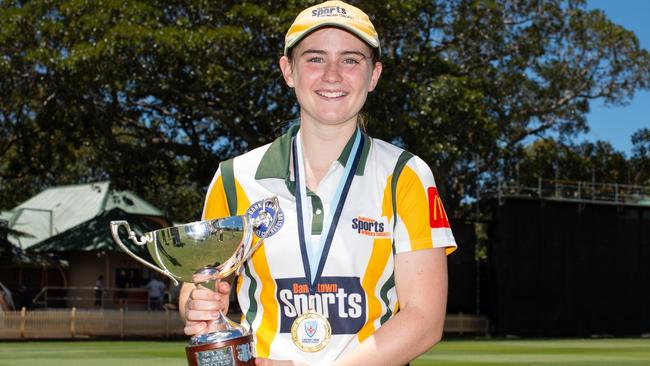 Bankstown Sports cricketer Jade Errington collects a player of the final award. Picture: Ian Bird Photography