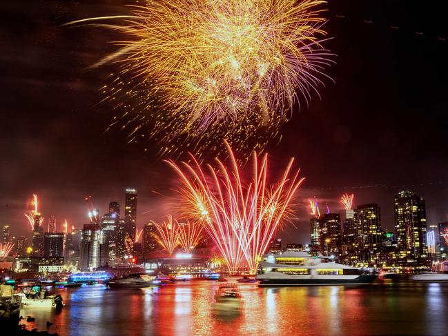 MELBOURNE AUSTRALIA - 31/12/2023 New Years Eve Midnight fireworks at Docklands, 2023.PICTURE : David Geraghty