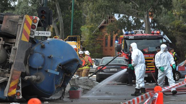 The scene of the crash at the bottom of the South Eastern Freeway in 2014. Picture Roger Wyman