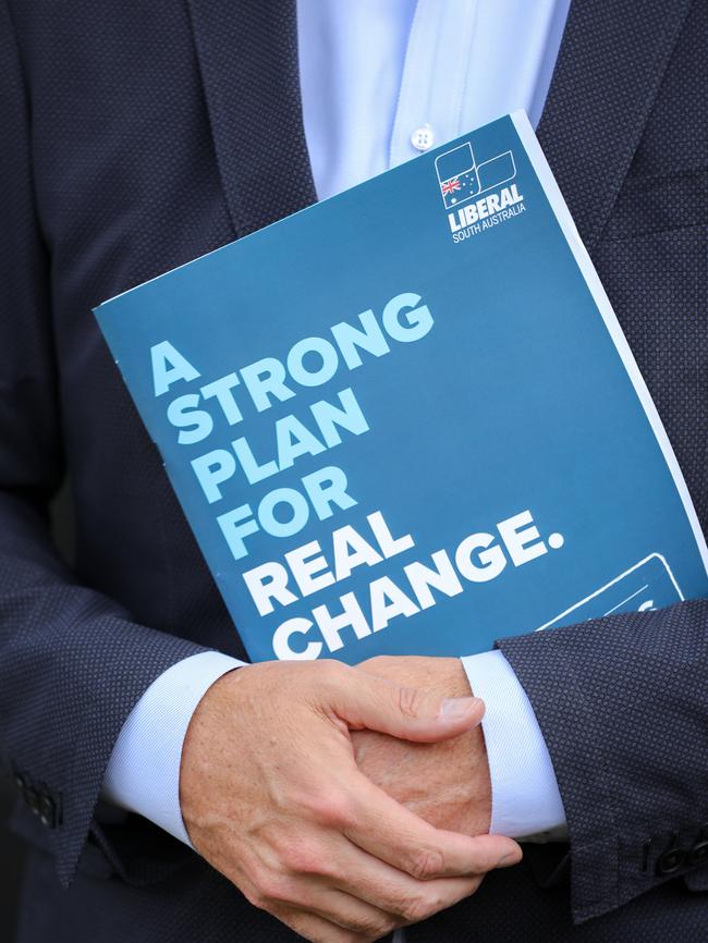 SA Opposition leader Steven Marshall launches his 100 Day Plan. Picture: Russell Millard/AAP