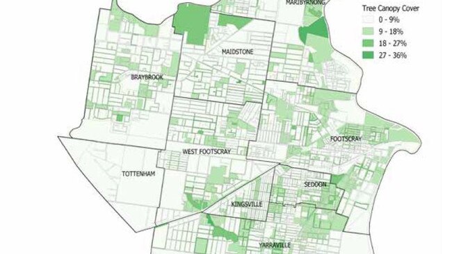 Maribyrnong tree canopy map from 2014.