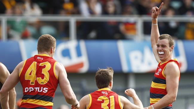 Adelaide’s tall timber gave Hawthorn plenty of issues in the opening three terms.