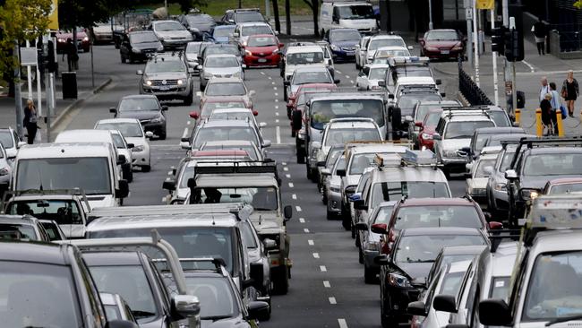 Peak hour traffic in Hobart.