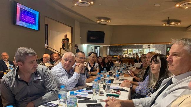 Neil Glentworth addresses a packed Gympie RSL at the Chamber of Commerce meeting on Wednesday, March 17, 2021.