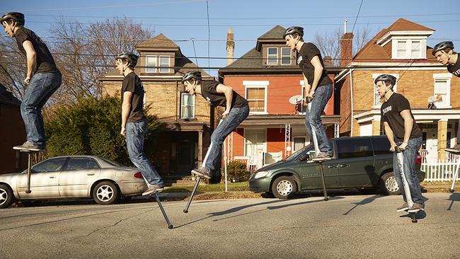 Drew McQuiston holds the Fastest Mile On Pogo Stick record. Picture: Paul Michael Hughes/Guinness World Records