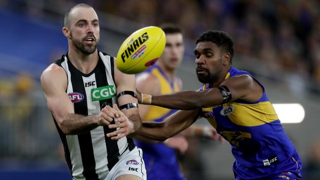 Steele Sidebottom was the Pies best player in the west. Picture: AAP