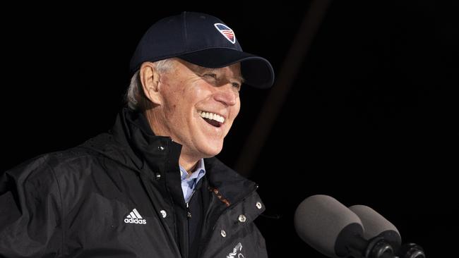 Joe Biden speaks at a drive-in rally at Franklin Delano Roosevelt Park in Philadelphia, Pennsylvania, on Monday. Picture: AFP