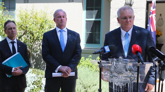 Scott Morrison addresses the media at Kirribilli House. Picture: NCA NewsWire / Gaye Gerard