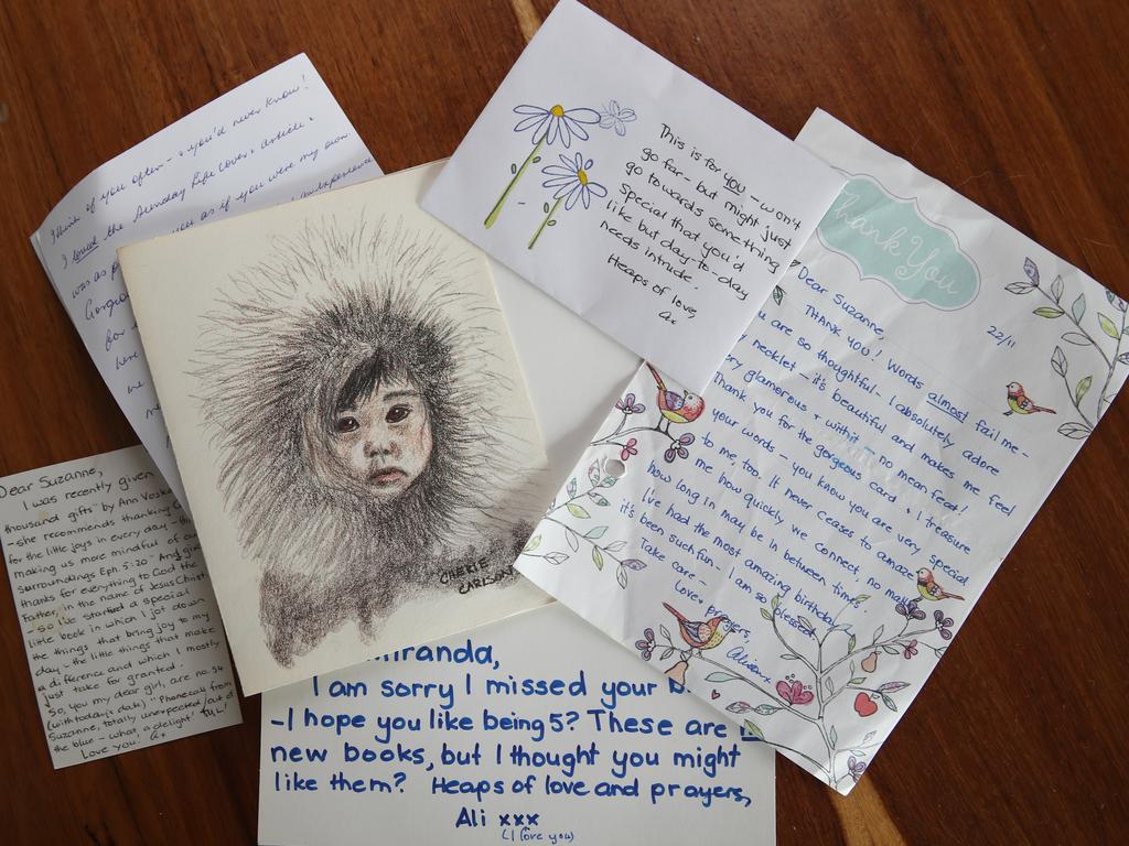 Sydney based Author Suzanne Leal and her daughter Miranda, 8, have been receiving letters from Suzanne's mother's best friend Alison Whittle for years and believe there may have been a resurgence in letter writing during the Covid-19 era. Pictured are some general photos of the letters Alison has sent over the years. Picture: David Swift.