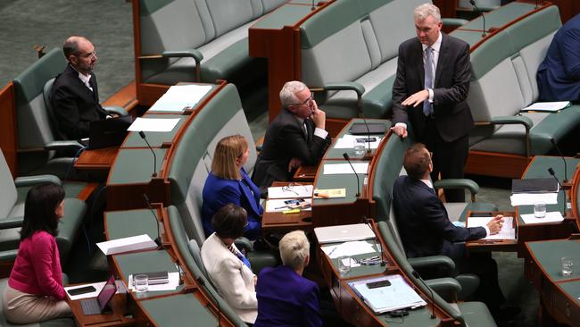 Labor MP Tony Burke talks to the crossbench. Picture: Kym Smith