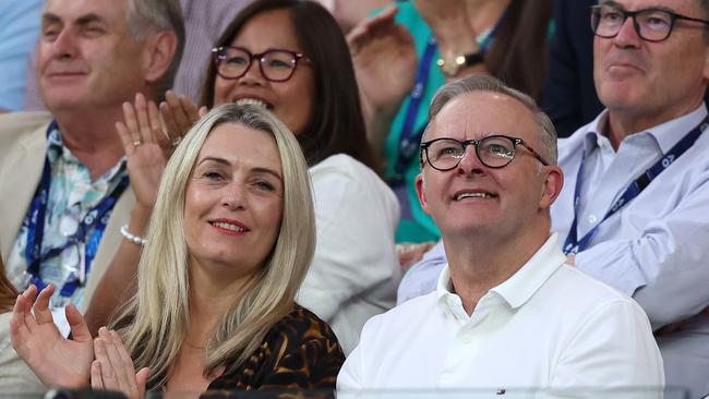 Jodie Haydon and Anthony Albanese at Melbourne Park.