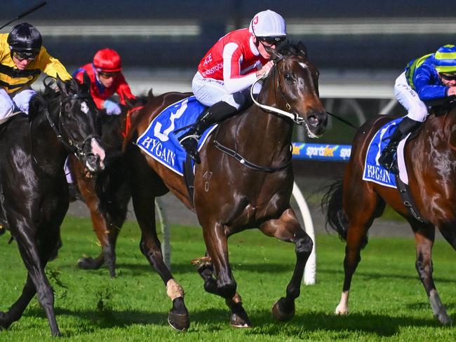 Angland (NZ) ridden by Beau Mertens wins the Stable of Stars Racing 0-64 Handicap at Sportsbet Pakenham on April 18, 2024 in Pakenham, Australia. (Photo by Morgan Hancock/Racing Photos via Getty Images)