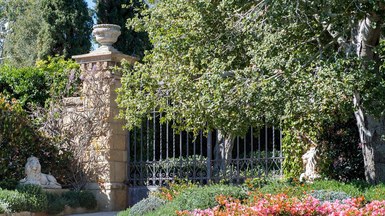 View of the gate of the estate where Prince Harry and his wife US actress Meghan Markle have their house, in Montecito, California. Picture: Valeria Macon/AFP