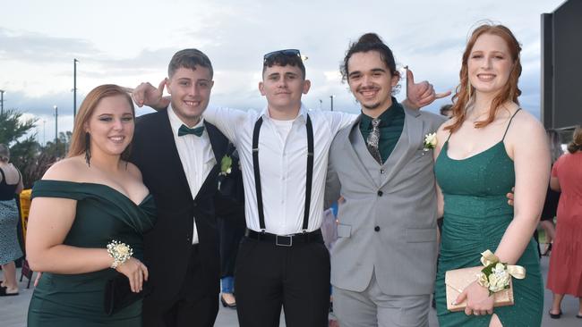 Demi Krause, Ryan Meech, Brock Knight, Kiernan Green, and Imogen Crowell at the 2021 Bundamba State Secondary College year 12 formal, Ipswich Turf Club 17th of November 2021. Picture: Jessica Baker