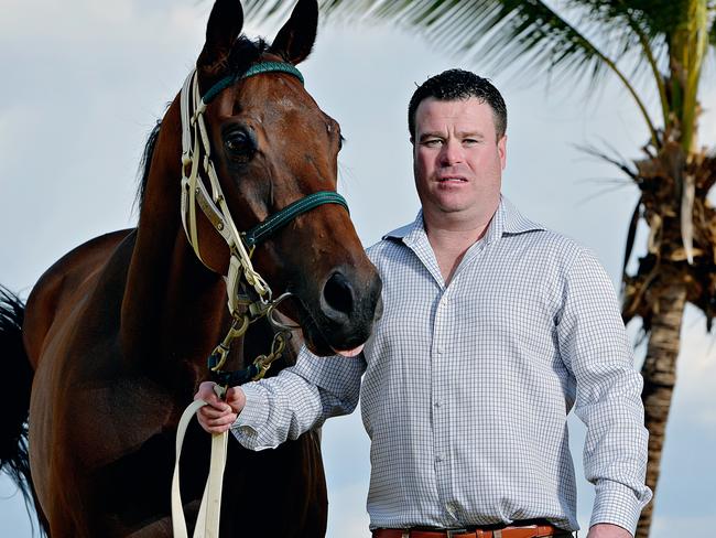 Victorian trainer Richard Laming with six-year-old gelding Folk Tales who is tipped to run well in the $200,000 Darwin Cup at the Darwin Turf Club.