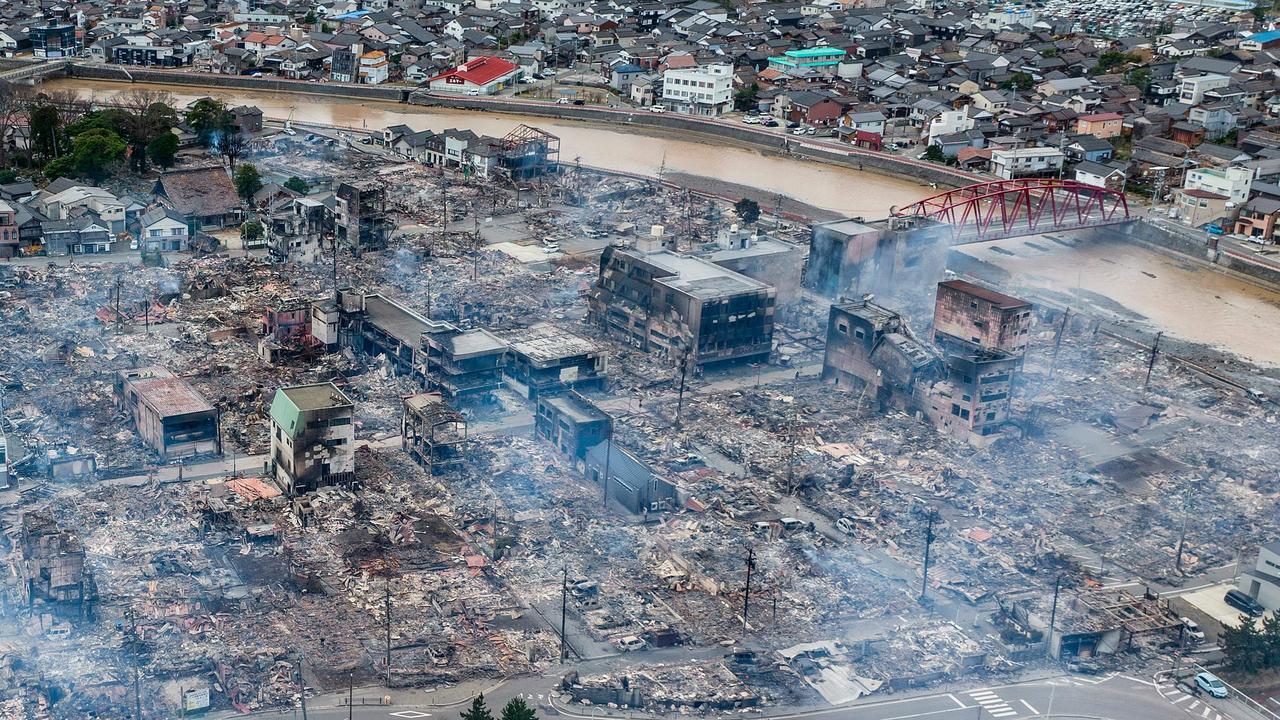 A large fire in Wajima, Ishikawa prefecture on January 2, 2024, a day after a major 7.5 magnitude earthquake struck the Noto region in Ishikawa prefecture. Picture: Fred MERY / AFP