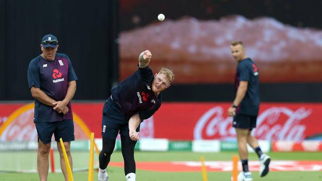 England all-rounder Ben Stokes bowls in a net session at Edgbaston yesterday. Picture: Getty Images