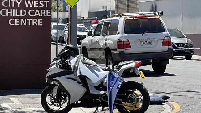 The crash between a car and motorbike on Waymouth St in the CBD.