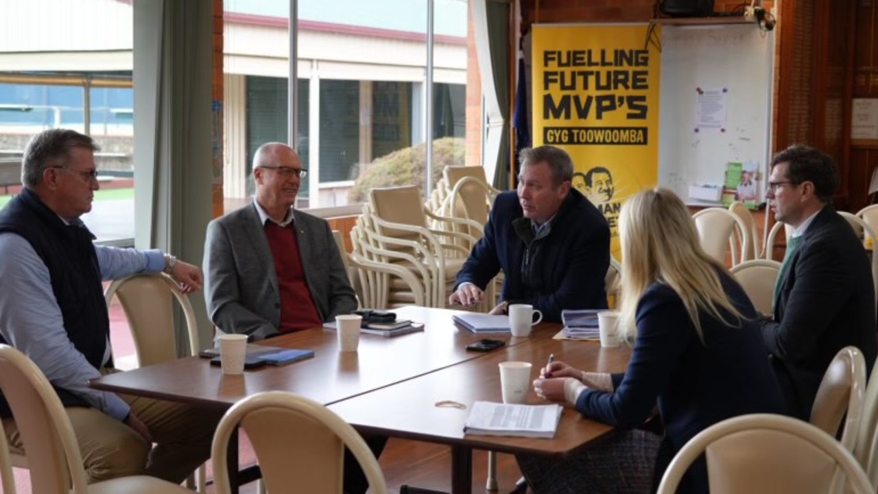 At the inaugural quarterly Toowoomba leaders meetings at the City Bowls Club, state Toowoomba North MP Trevor Watts, state Condamine MP Pat Weir, federal Groom MP Garth Hamilton, Toowoomba deputy mayor Rebecca Vonhoff and mayor Geoff McDonald.