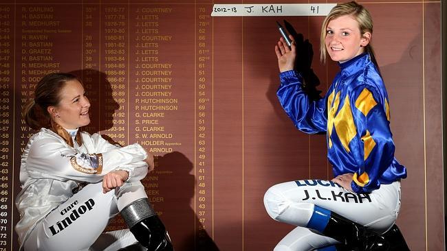 Jamie Kah, right, with fellow star jockey Claire Lindop. 