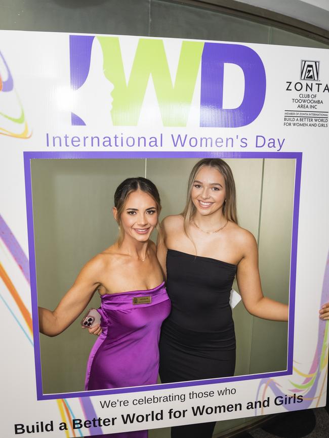 Kate Ruijter (left) and Caitlin Gall at the International Women's Day lunch hosted by Zonta Club of Toowoomba at Picnic Point, Friday, March 3, 2023. Picture: Kevin Farmer