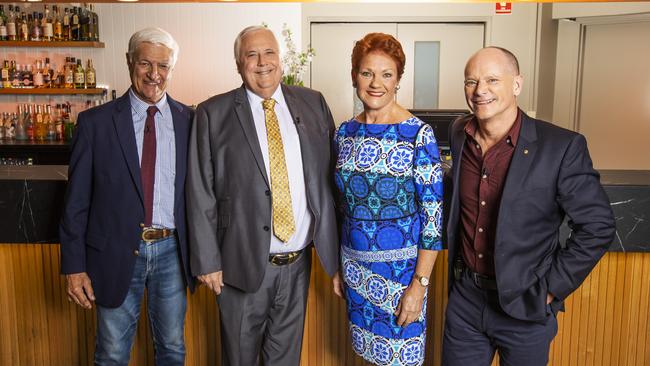 Pauline Hanson, Clive Palmer, Bob Katter and Campbell Newman at the Mavericks Debate on Sky News on the Gold Coast. Picture: Nigel Hallett