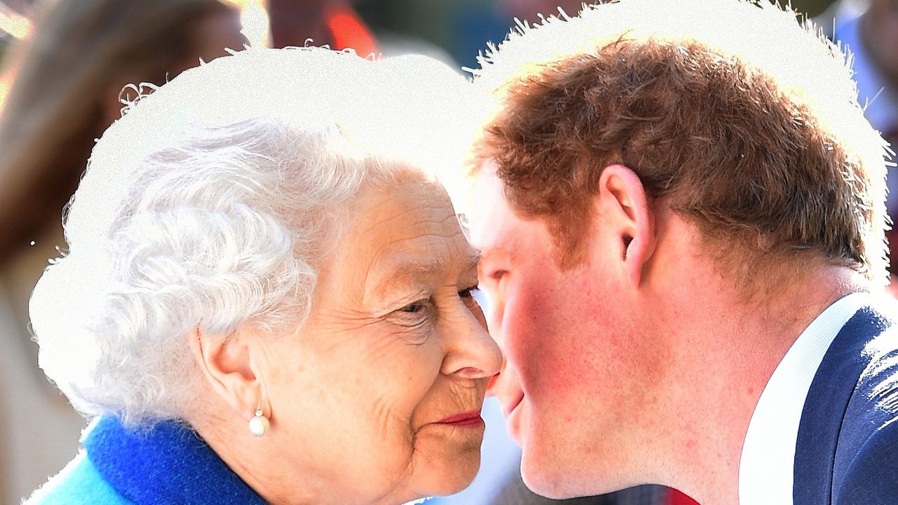 The Queen and Prince Harry in an affectionate exchange at the 2015 Chelsea Flower show in London. Picture: Julian Simmonds/Getty Images