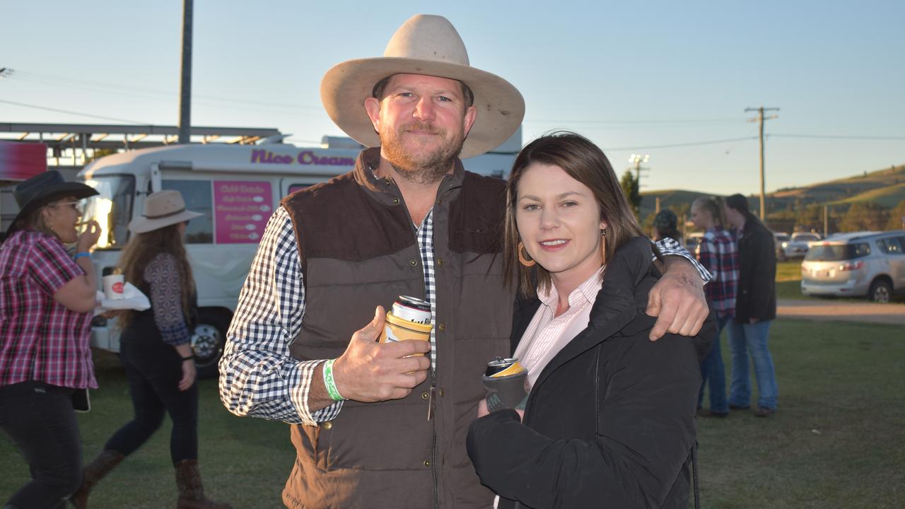 Matt Bohm and Chrystal Roberts from the Gold Coast visit the 2021 Killarney Rodeo for Bohm Industries. Photo: Madison Mifsud-Ure / Warwick Daily News