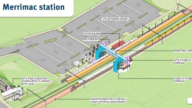 Design plans for the new Merrimac railway station on the Gol d Coast, to be delivered as part of Cross River Rail.