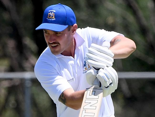 MacleodÃs Nick Lynch during the DVCA Cricket: Banyule v Macleod match in Heidelberg, Saturday, Jan. 9, 2021. Picture: Andy Brownbill