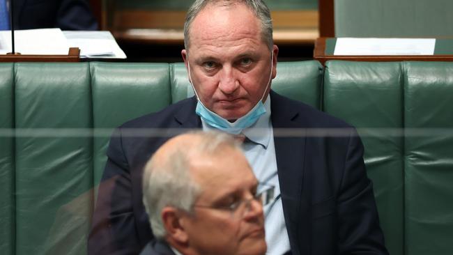 Nationals Leader Barnaby Joyce and Prime Minister Scott Morrison during Question Time. Picture: Gary Ramage / NCA NewsWire