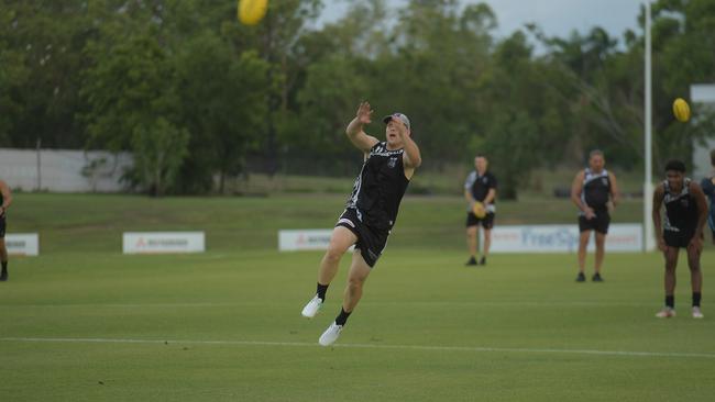 Gary Ablett Jr leaps for the ball as he shows a bit of his skills in a Palmerston Magpies training. Picture: (A)manda Parkinson