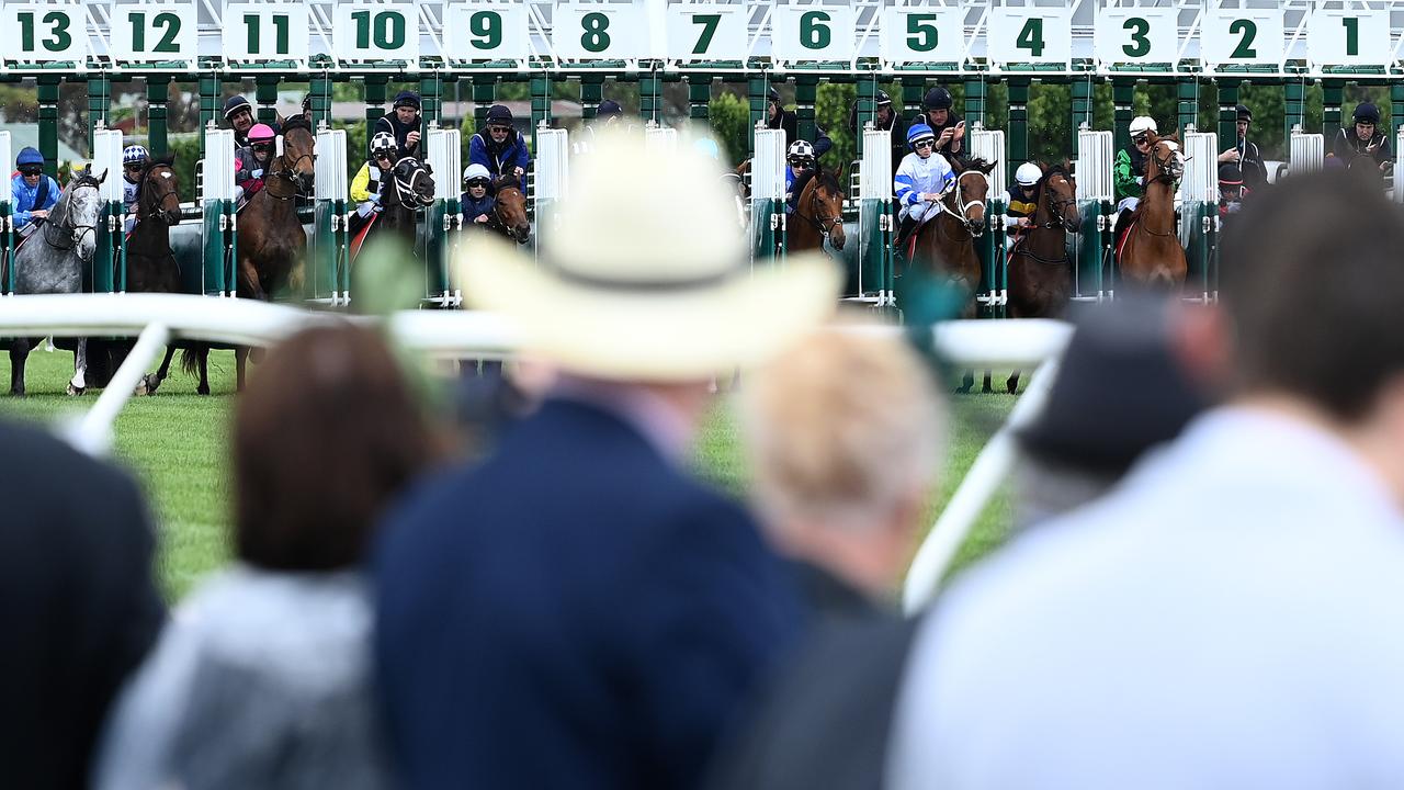 MELBOURNE, AUSTRALIA - NOVEMBER 01: The horses come out of the barriers in Race 2, the The Macca's Run, during 2022 Lexus Melbourne Cup Day at Flemington Racecourse on November 01, 2022 in Melbourne, Australia. (Photo by Quinn Rooney/Getty Images)