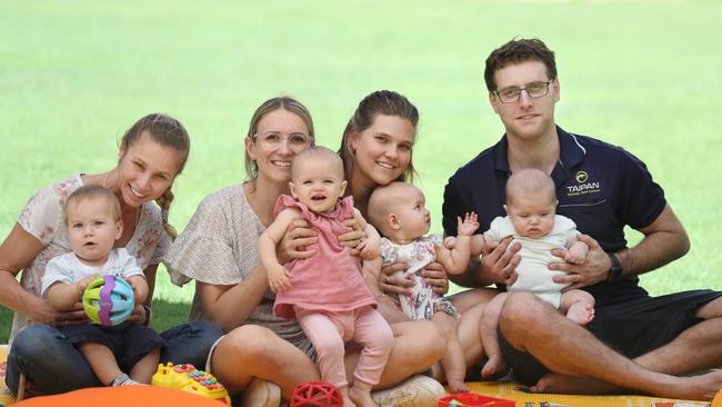 Nerissa and William Jordan, Sara and Neve Allen, Jessica and Lilly Malcolm and Paul and Sara Malacria at their playgroup. Picture: Annette Dew