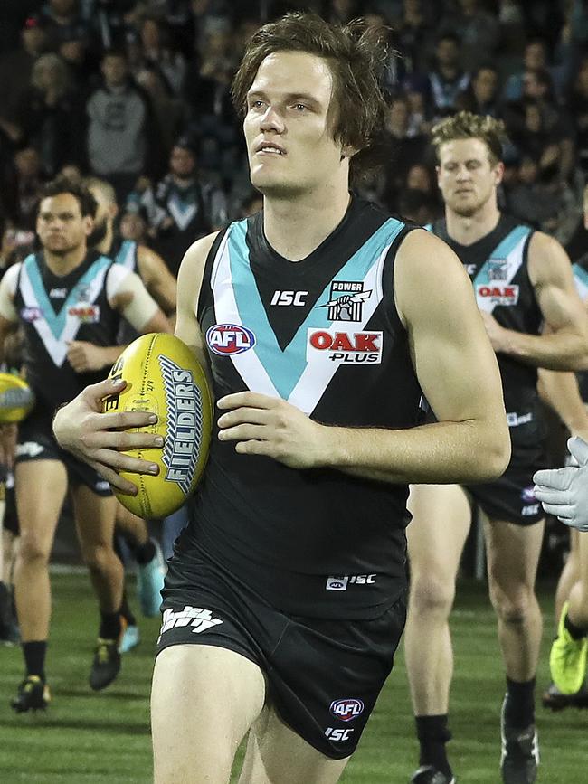 Jared Polec runs out for Port Adelaide. Picture: Sarah Reed