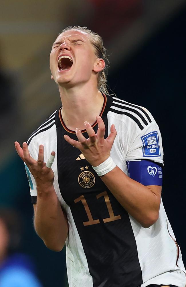 Another missed chance for Alexandra Popp of Germany during their 0-0 draw v South Korea and their exit form the World Cup at Brisbane Stadium. Picture: Chris Hyde/Getty Images